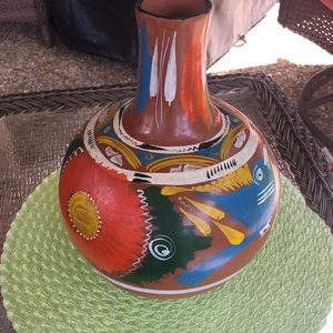 Hand painted Terra Cotta Vase. Vibrant colors